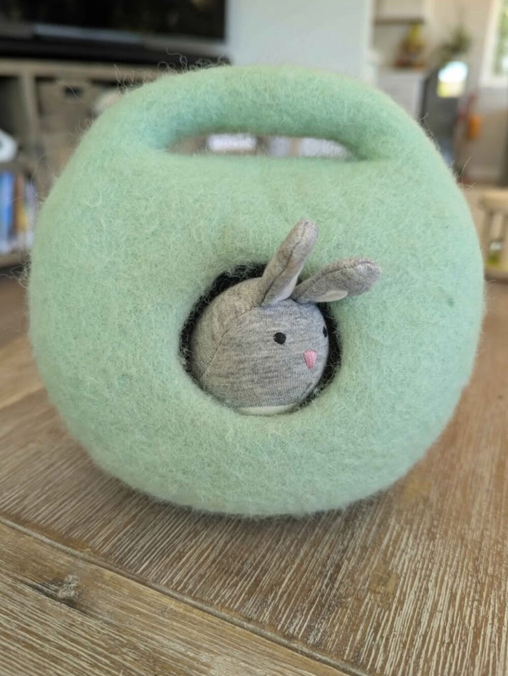 Lovevery Mint Green Small Pet Felt Hideaway with Plush Bunny